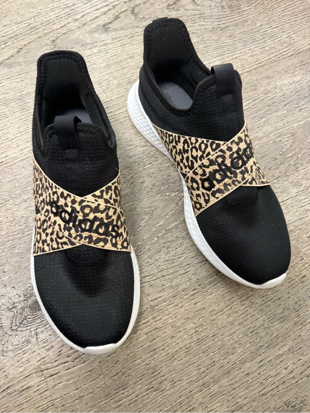 adidas Black Slip-On Sneakers with Leopard Print Strap